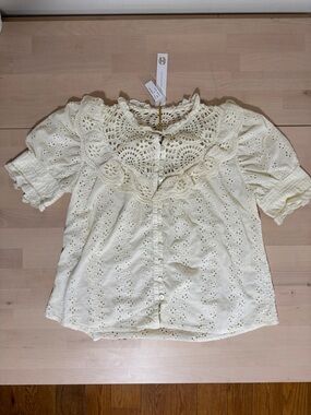 House of Harlow Lace Ruffle Eyelet Top in Ecru Medium